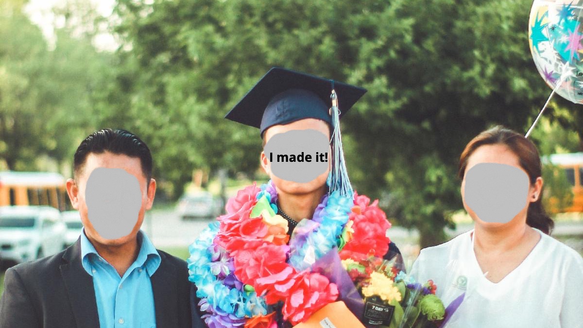 photo of graduates with their faces blurred